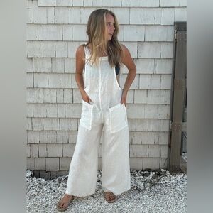 Grade and gather wide leg linen beach overalls L